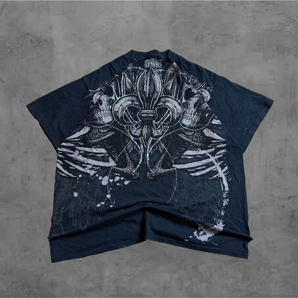 MMA Elite Men's Skull‎ Fleur De Lis Graphic T Shirt Black Size Large